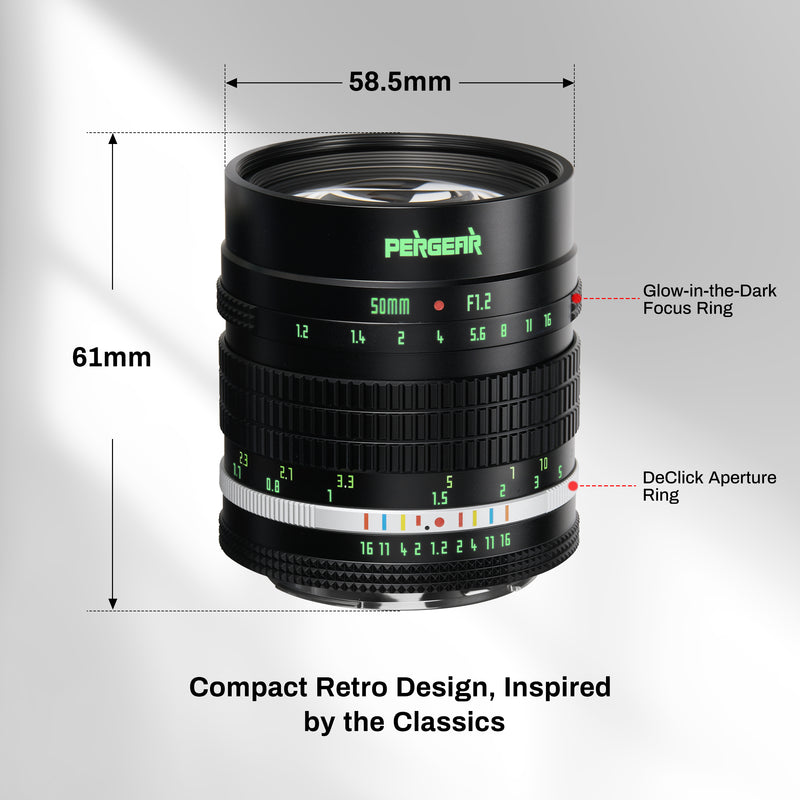 Pergear 50mm F1.2 APS-C MF-Objektiv mit großer Blendenöffnung für X/E/Z/RF- und M4/3-Bajonettkameras