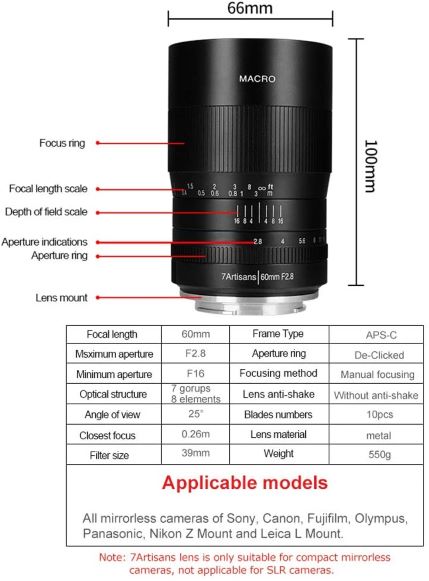 7artisans 60mm F2,8 APS-C Manuelles Makro Objektiv