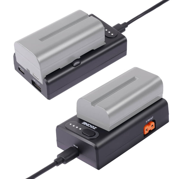 ZGCINE NP-F Akku-Adapterplatte & Ladegerät mit Typ-C-Eingang bis zu 21 W, 3 Ausgangstypen D-Tap Typ-C USB-A, 1/4"-Halterung für alles für Filmemacher-NPF-001